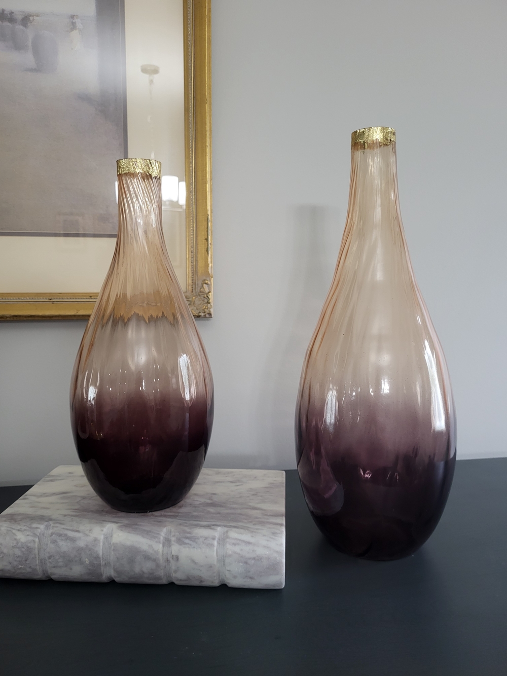 Decorative Ombre Glass Vase with Gold Accent - Taupe to Deep Plum